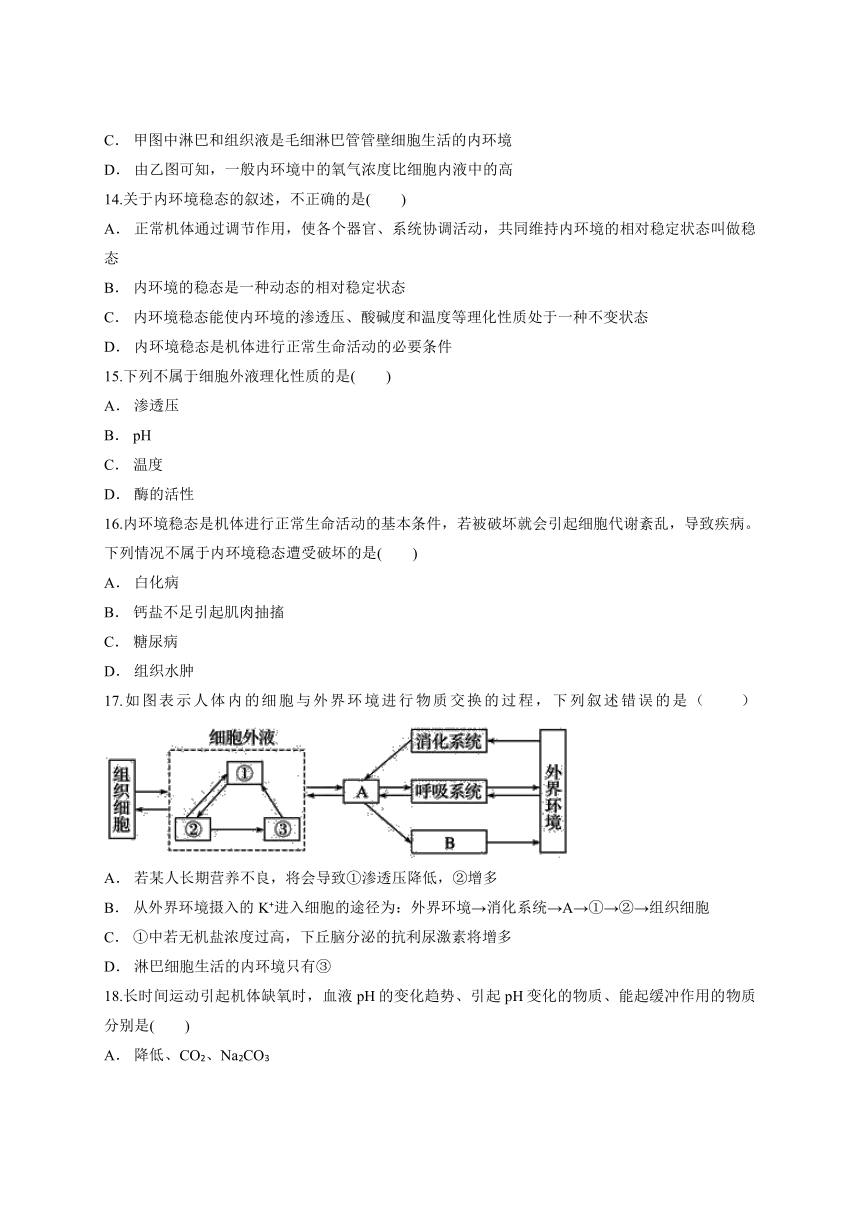 人教版高中生物必修三第1章《 人体的内环境与稳态》单元测试题（解析版）
