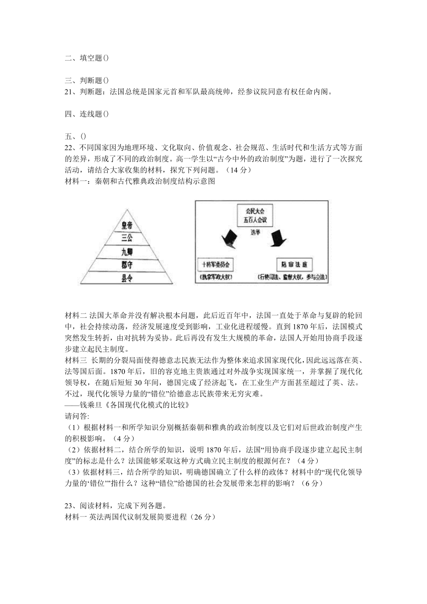 高考历史知识点专项之03欧美代议制的确立与发展 --法国共和制的确立（含答案与解析）