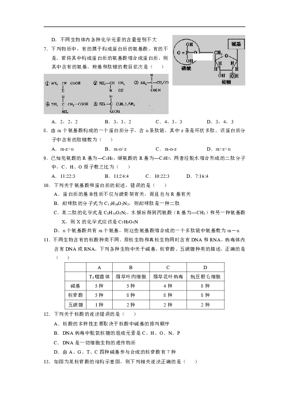 2018-2019学年山西省长治市第二中学高一上学期期中考试试卷  生物