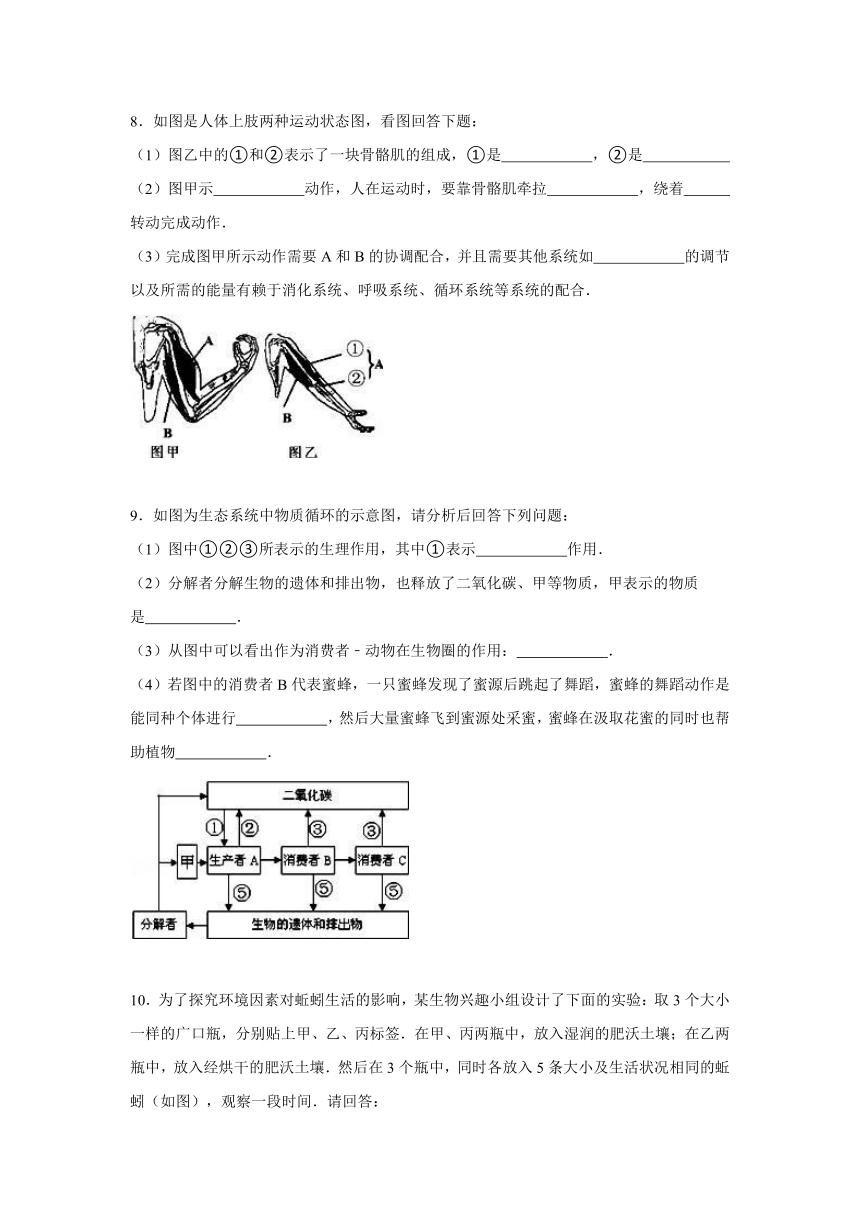 湖北省黄冈市2015-2016学年八年级（上）期中生物试卷【解析版】