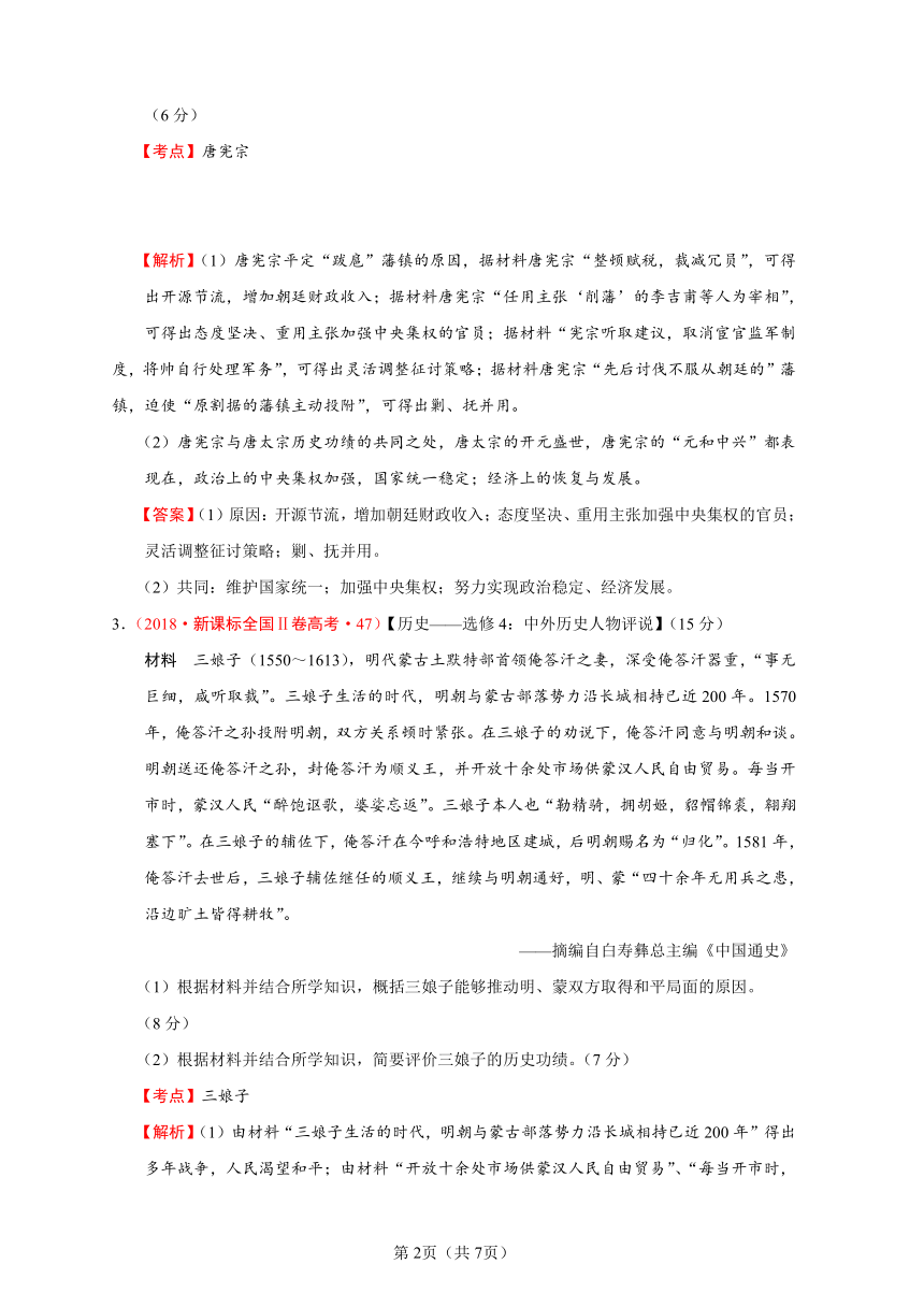 2018年全国各地高考历史试题分解选修4中外历史人物评说