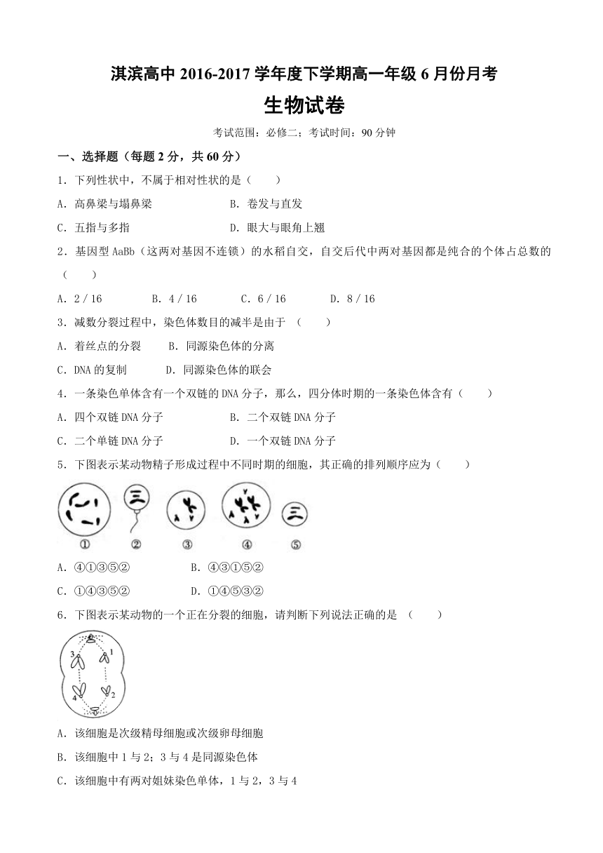 河南省淇滨高中2016-2017学年高一6月月考生物试题