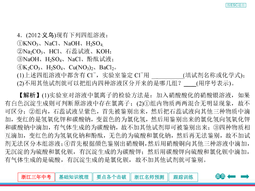 2013年浙江中考第一轮复习化学部分第十章物质的检验、鉴别与推断