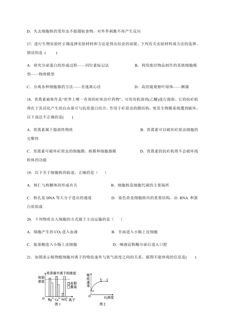 云南省昆明市官渡区一中2019-2020学年高一上学期期末考试生物试题