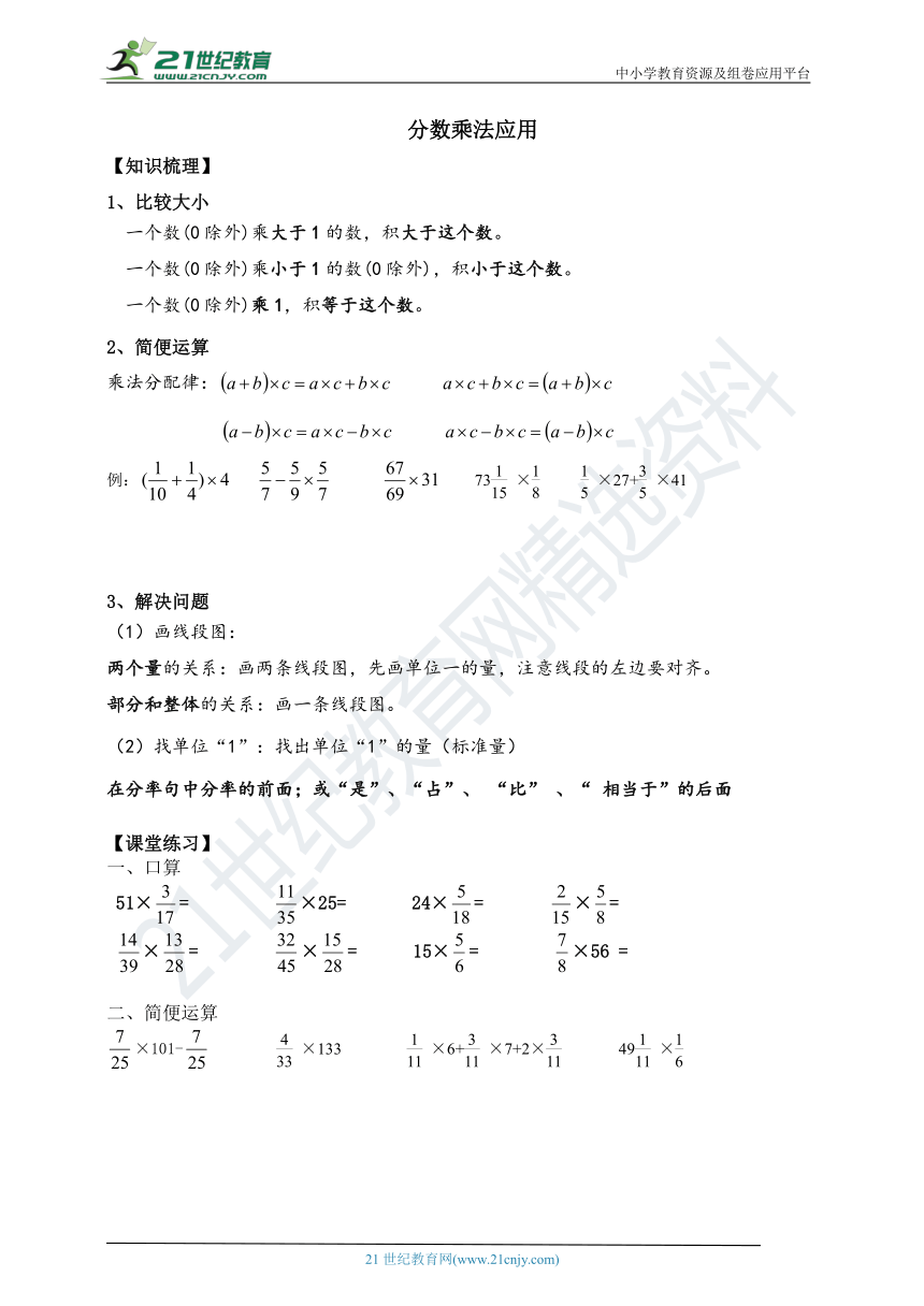 人教版六上数学专题讲义2-分数乘法应用（含答案）