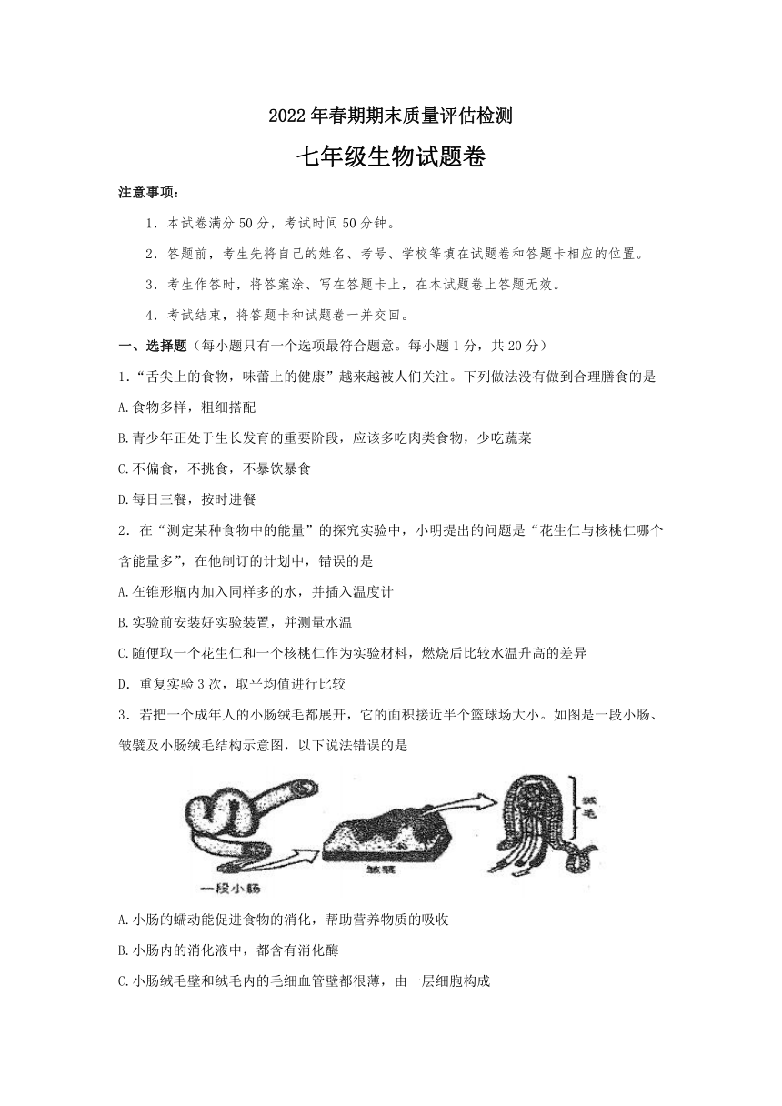 区20212022学年七年级下学期期末质量评估检测生物试题word版含答案