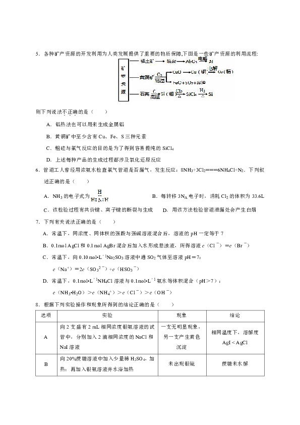 江西省上饶市2019-2020学年高二下学期期末教学质量测试化学试题 Word版含答案
