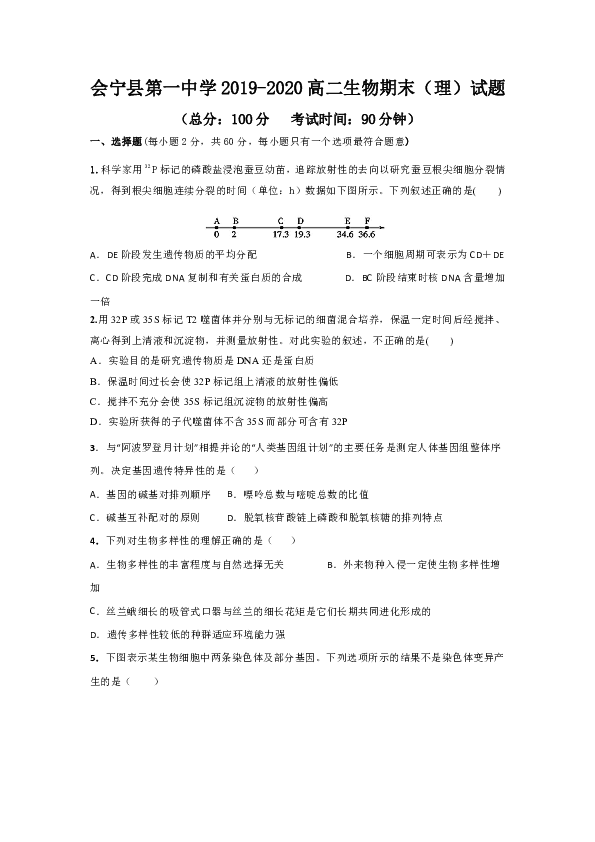 甘肃省会宁县第一中学2019-2020学年高二上学期期末考试生物（理）试题