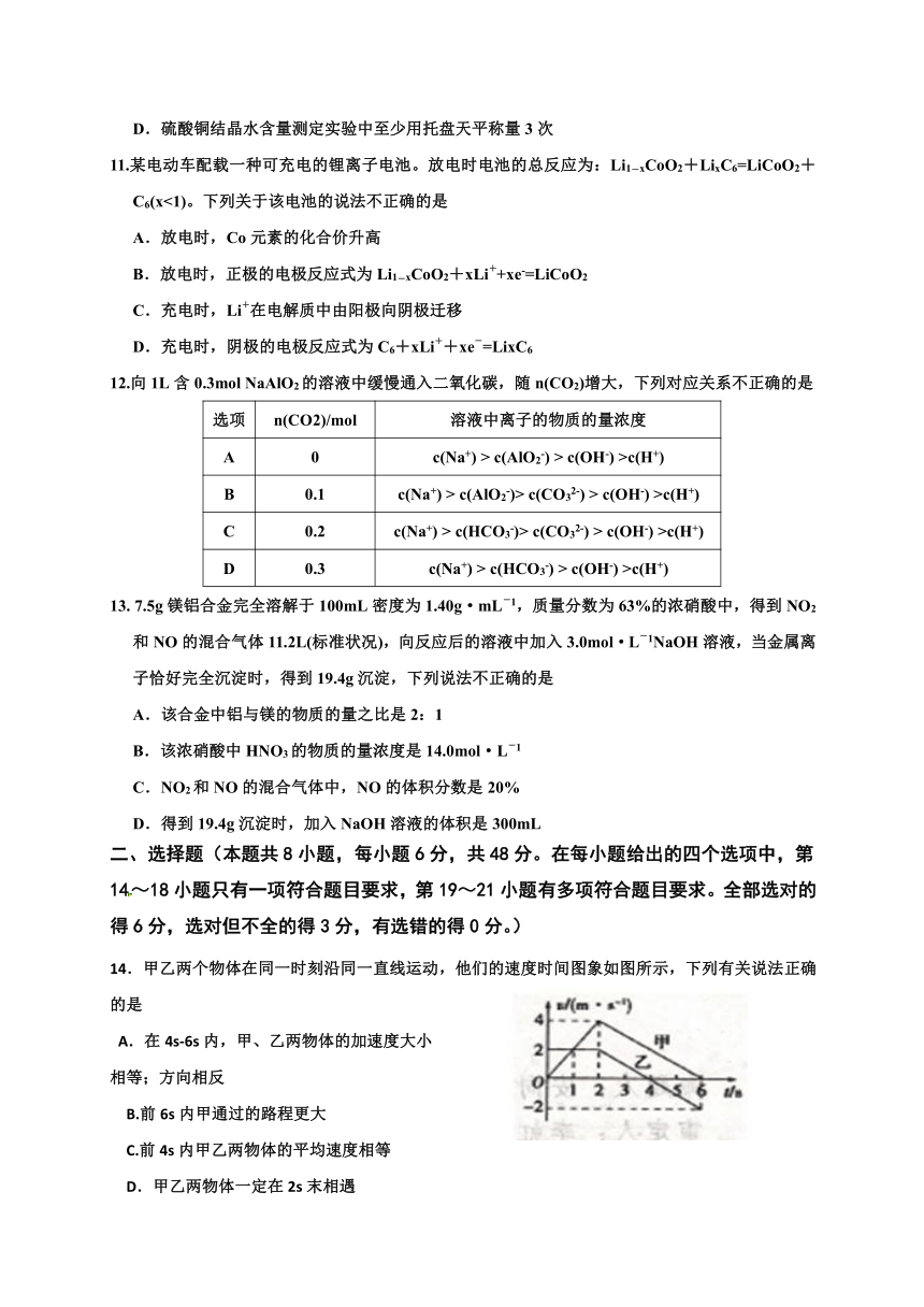 河北省涞水波峰中学2017届高三下学期模拟考试六（2.10周考）理科综合试题word版含答案