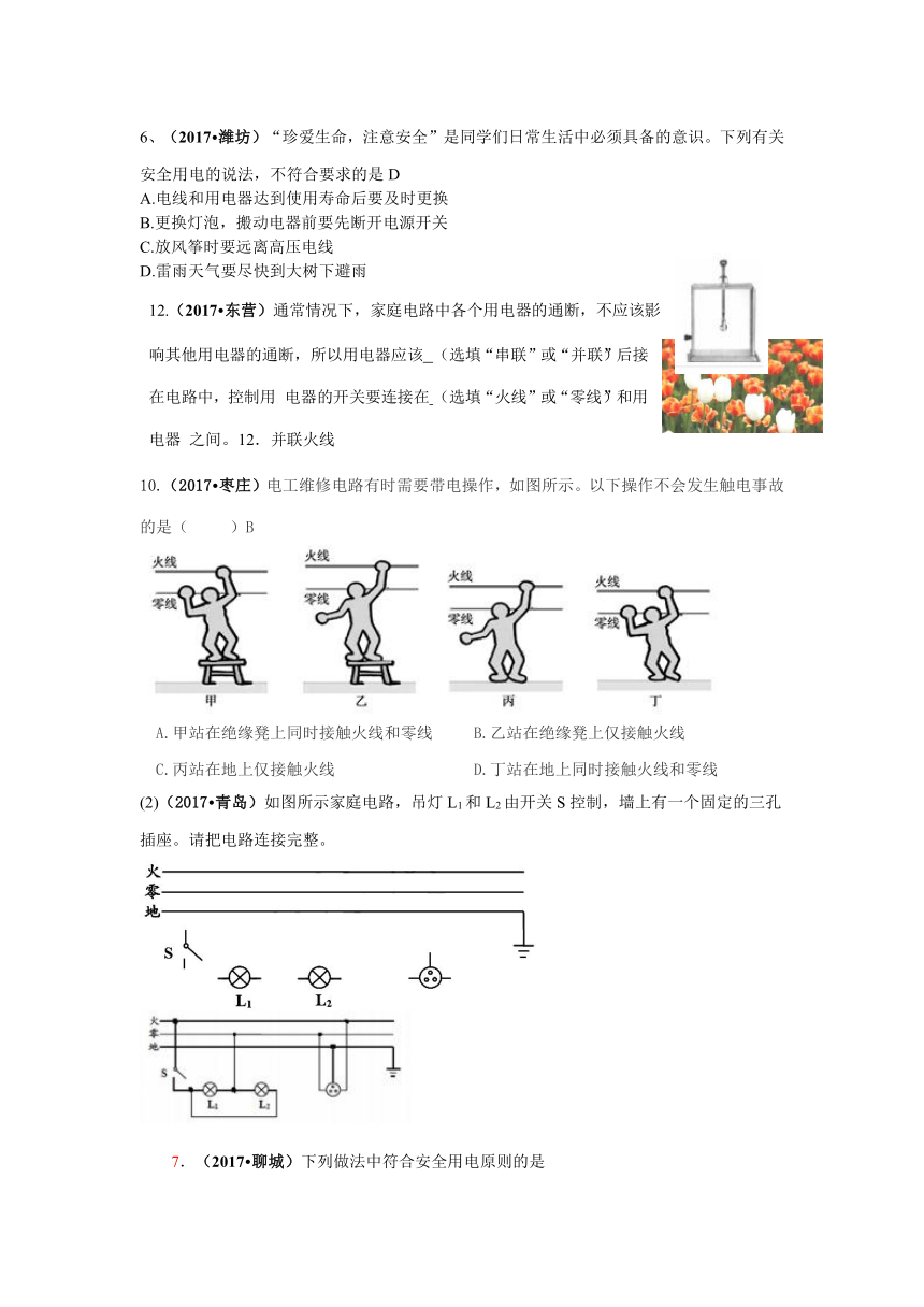 2017中考物理试题分类汇编专题19-- 家庭电路、安全用电