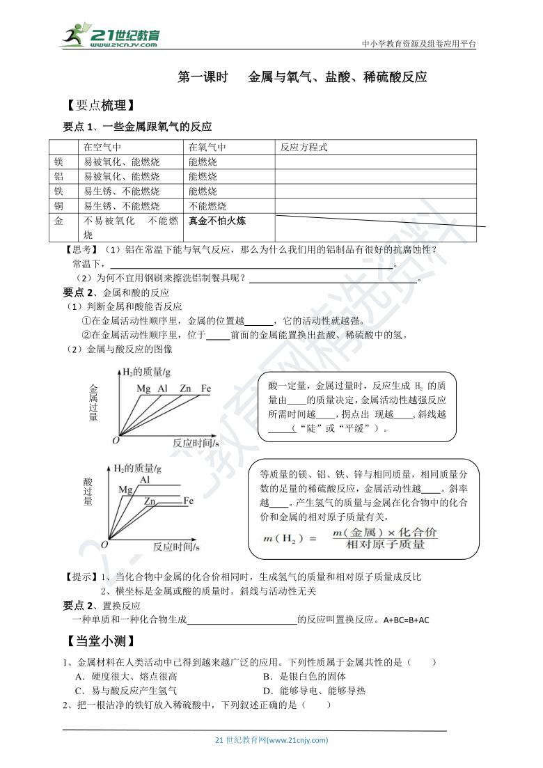 8.2.1 金属的化学性质 导学案（含答案）