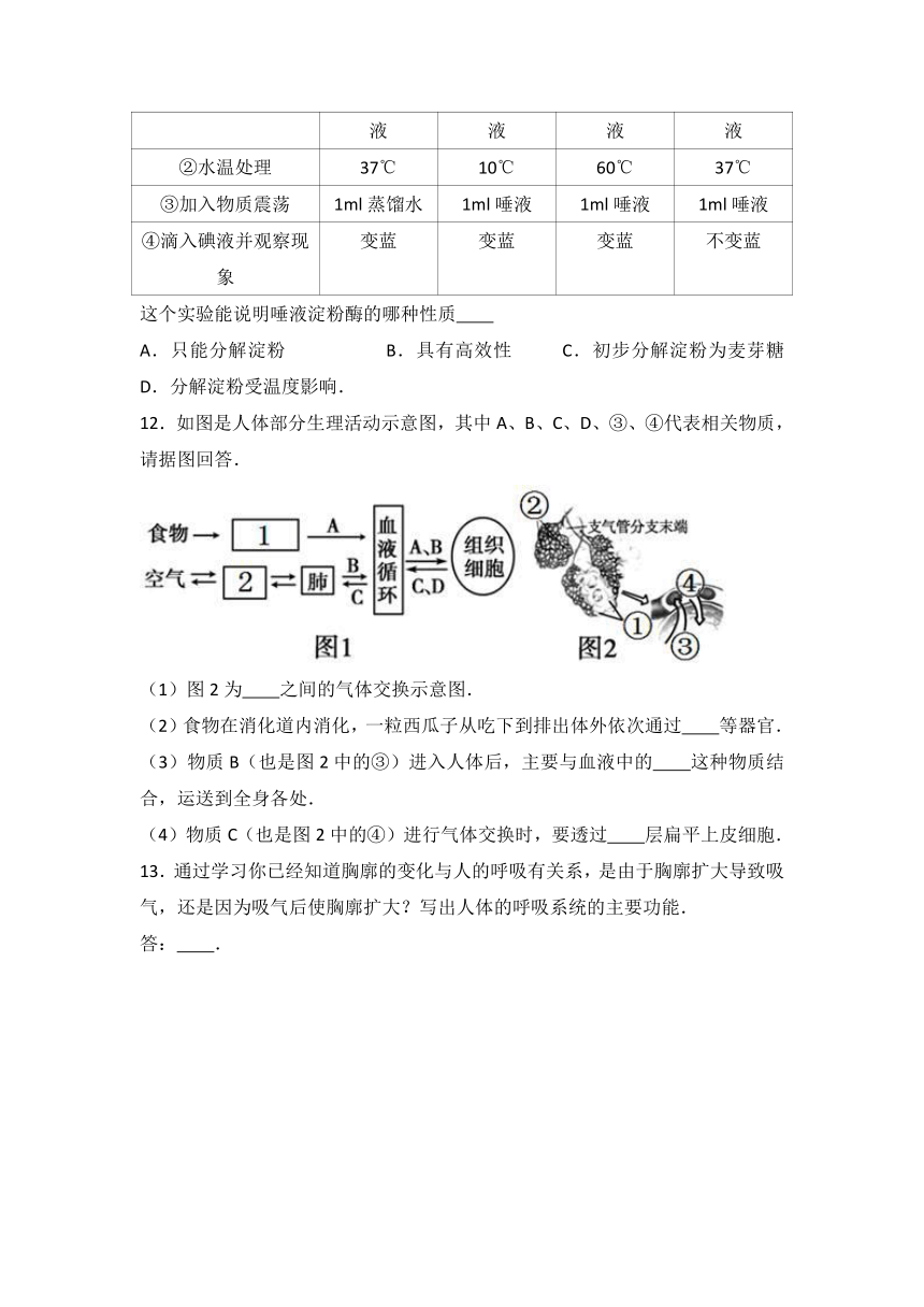 湖北省黄石市下陆区2015-2016学年七年级（下）期中生物试卷（解析版）