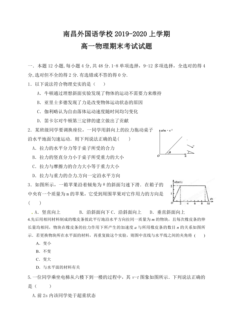 江西省南昌市外国语学校2019-2020学年高一上学期期末考试物理试题 Word版含答案