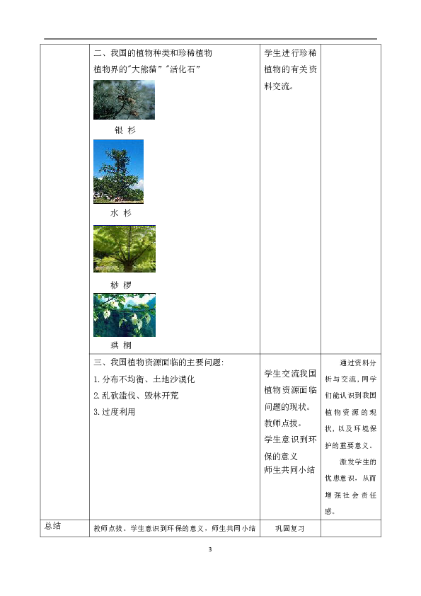 北师大版七上生物  7.2我国的植物资源 教案