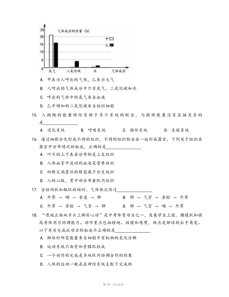 沪教版生物第一册同步检测卷第一章第1节 人体是怎样构成的(word版，含部分答案解析）