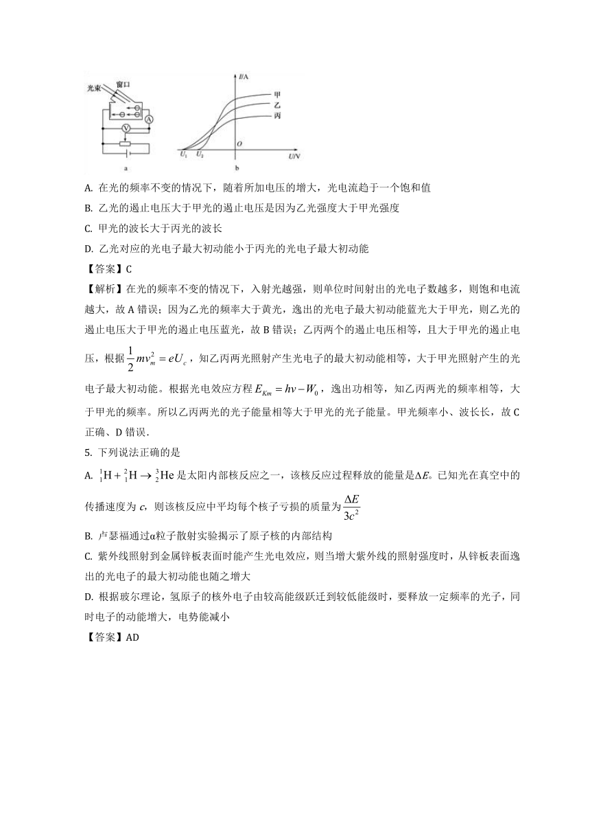 备战2019年高考物理优质试卷分项版专题17+原子结构、原子核和波粒二象性