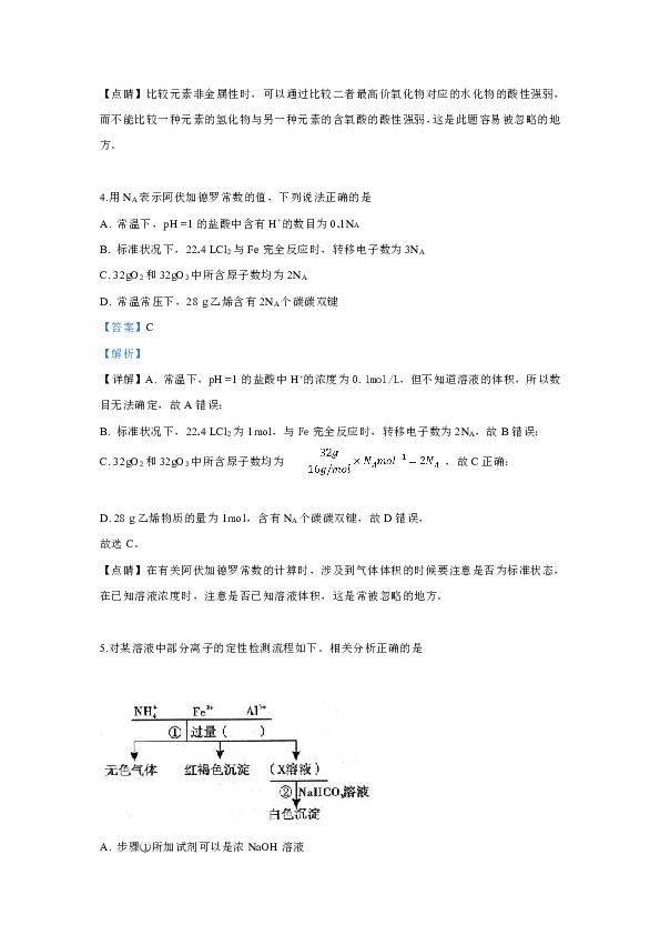 陕西省咸阳市2019届高三模拟检测（三）理科综合化学试卷 含解析