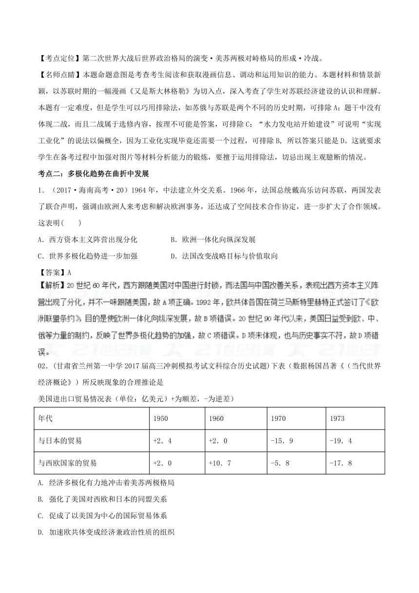 2018年高考历史备考中等生百日捷进提升专题07+当今世界政治格局的多极化趋势