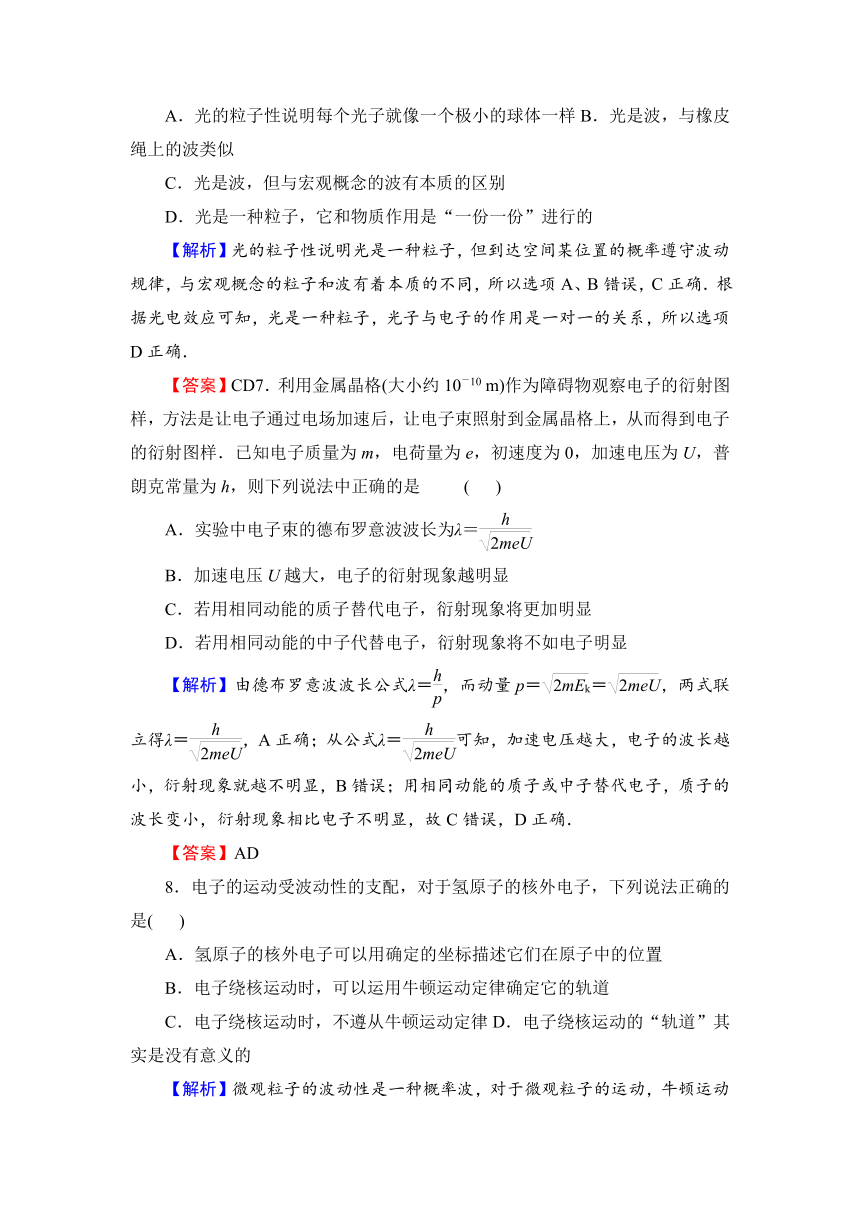 2016-2017学年高二物理沪科版选修3-5综合测评：第二章波和粒子（含解析）