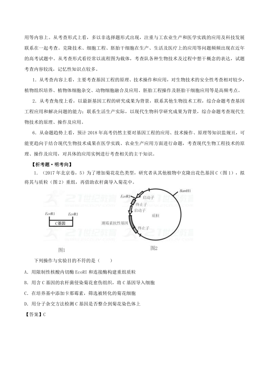 2018年高考生物备考优生百日闯关专题16现代生物科技专题