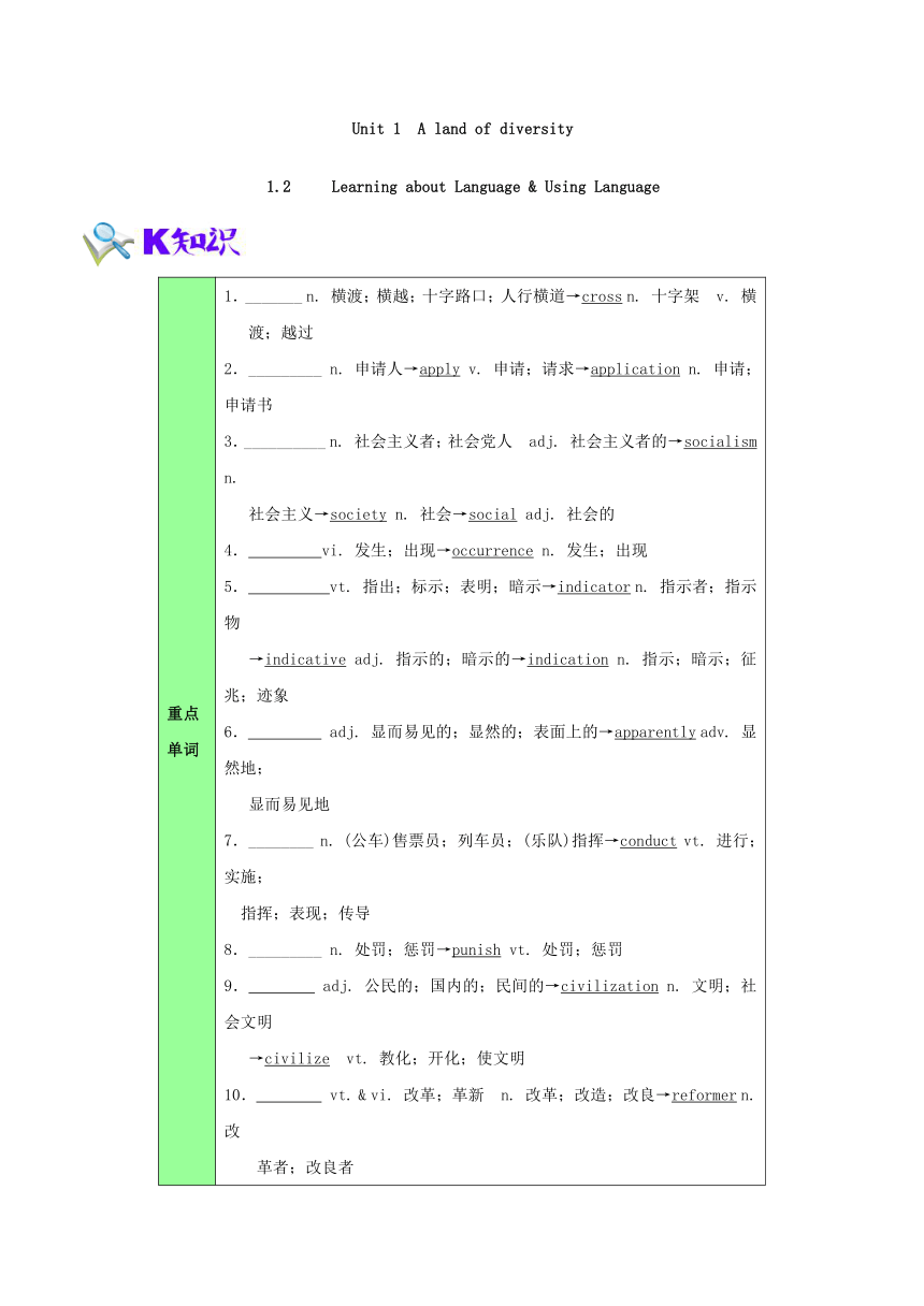 2017-2018学年高二英语人教版（选修8）Unit 1  A land of diversity Learning about Language & Using Language