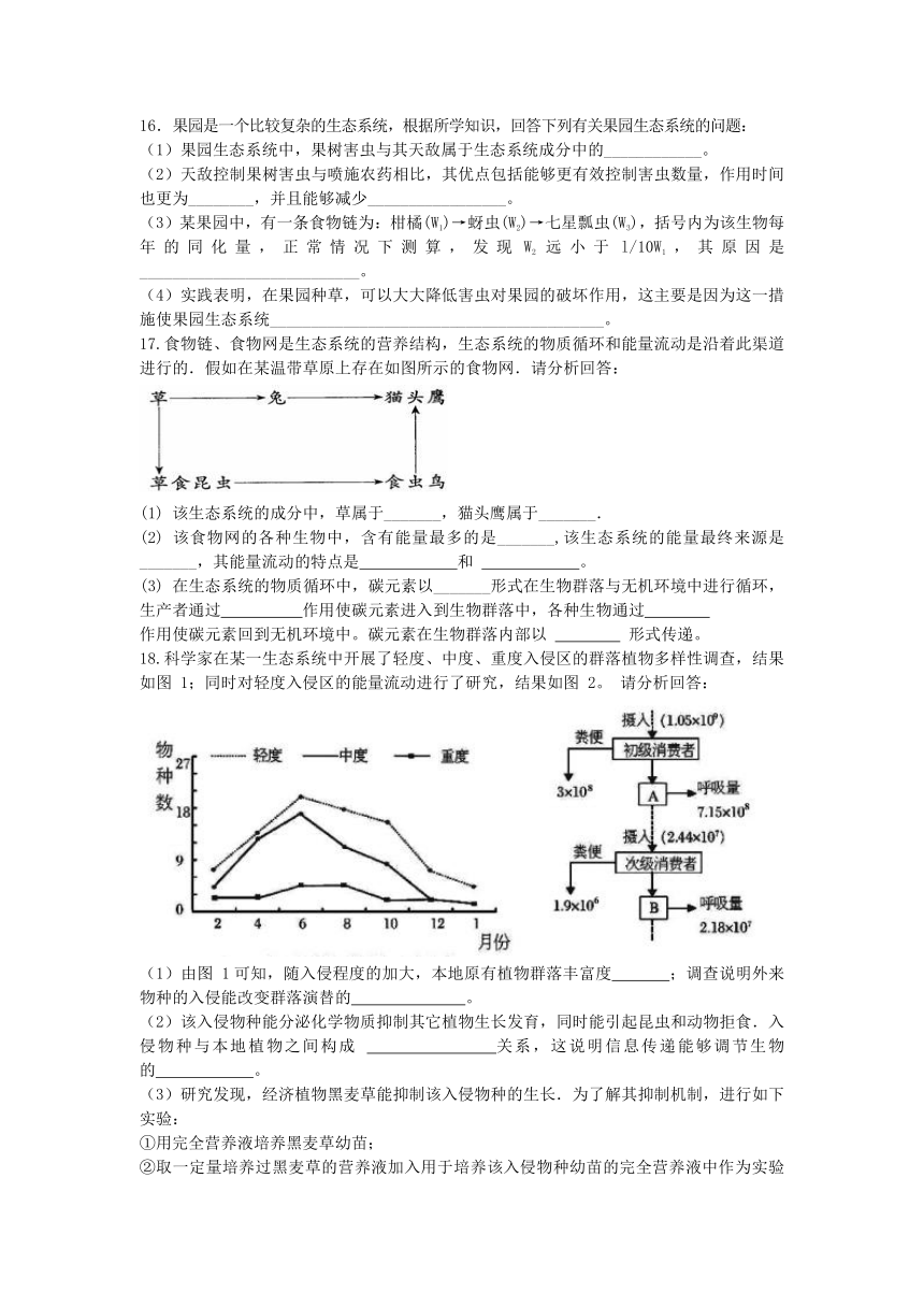 江西省宜丰2016届高三生物总复习 新人教版必修3第五章 生态系统及其稳定性单元检测试卷