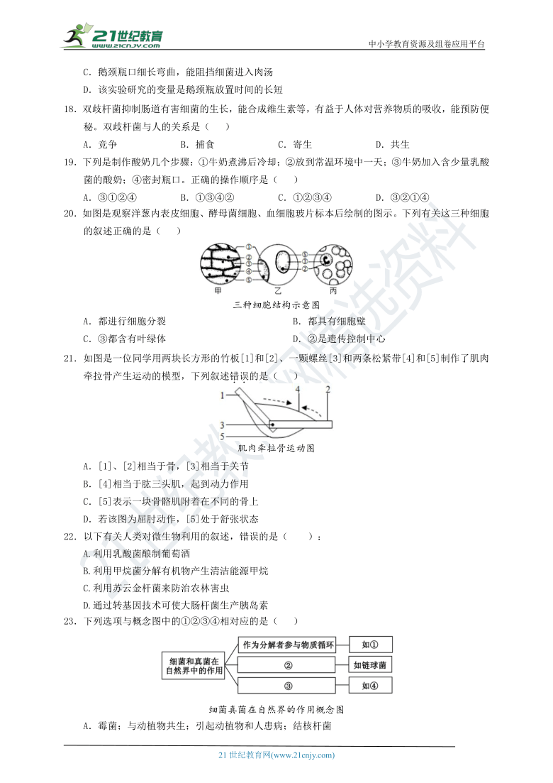 人教版八年级上册生物第二次月考测试卷(含答案)