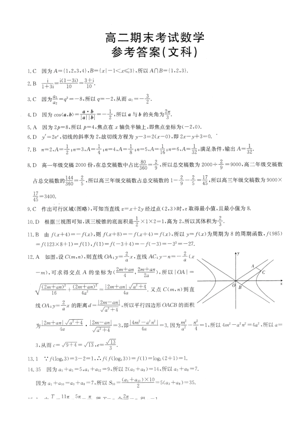 陕西省汉中市汉台区2018-2019学年高二下学期期末考试数学（文）试题 PDF版含答案