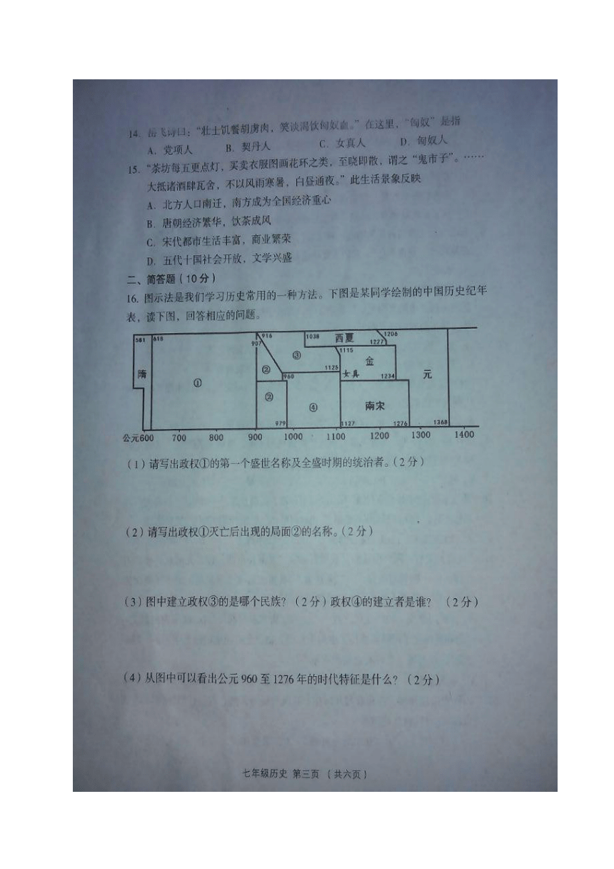 山西省孝义市2016_2017学年七年级历史下学期期中质量监测试题（扫描版）新人教版