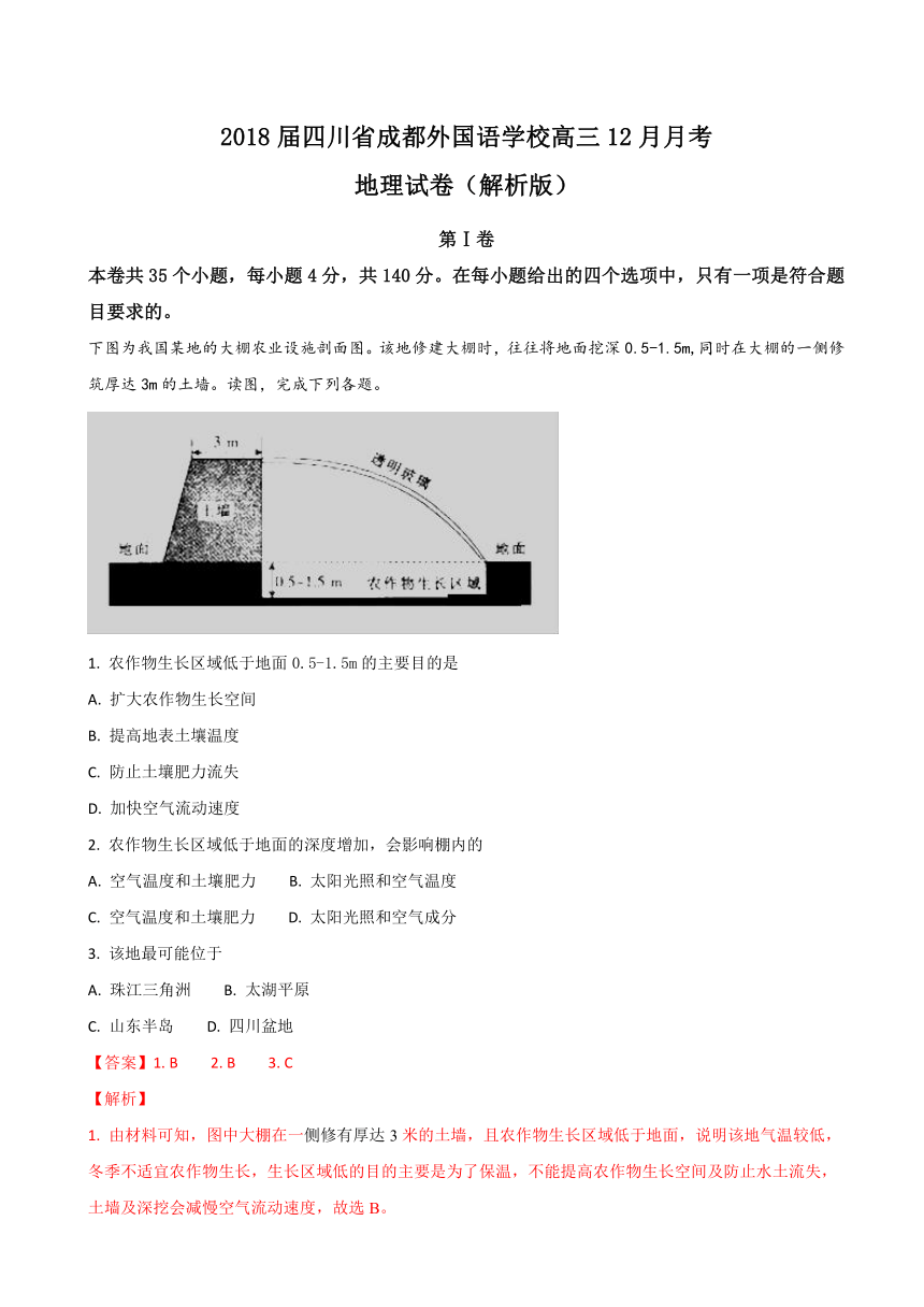 2018届四川省成都外国语学校高三12月月考地理试卷（解析版）