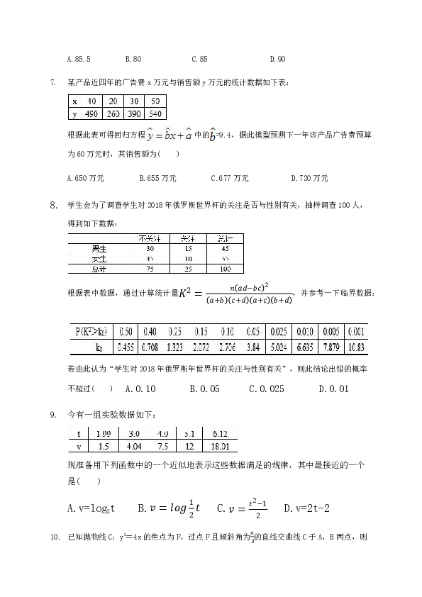 青海省大通一中2019-2020学年高二下学期期中考试数学（文）试题 Word版含解析