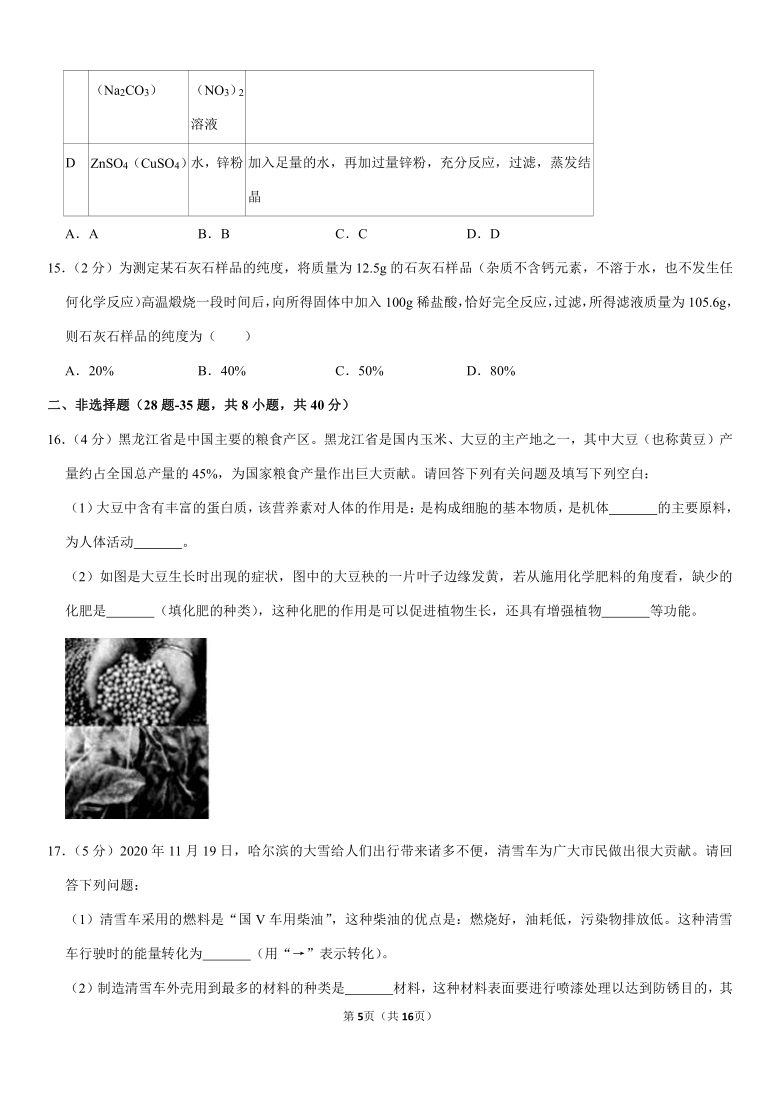 2020-2021学年黑龙江省哈尔滨市南岗区九年级（上）期末化学试卷(解析版）