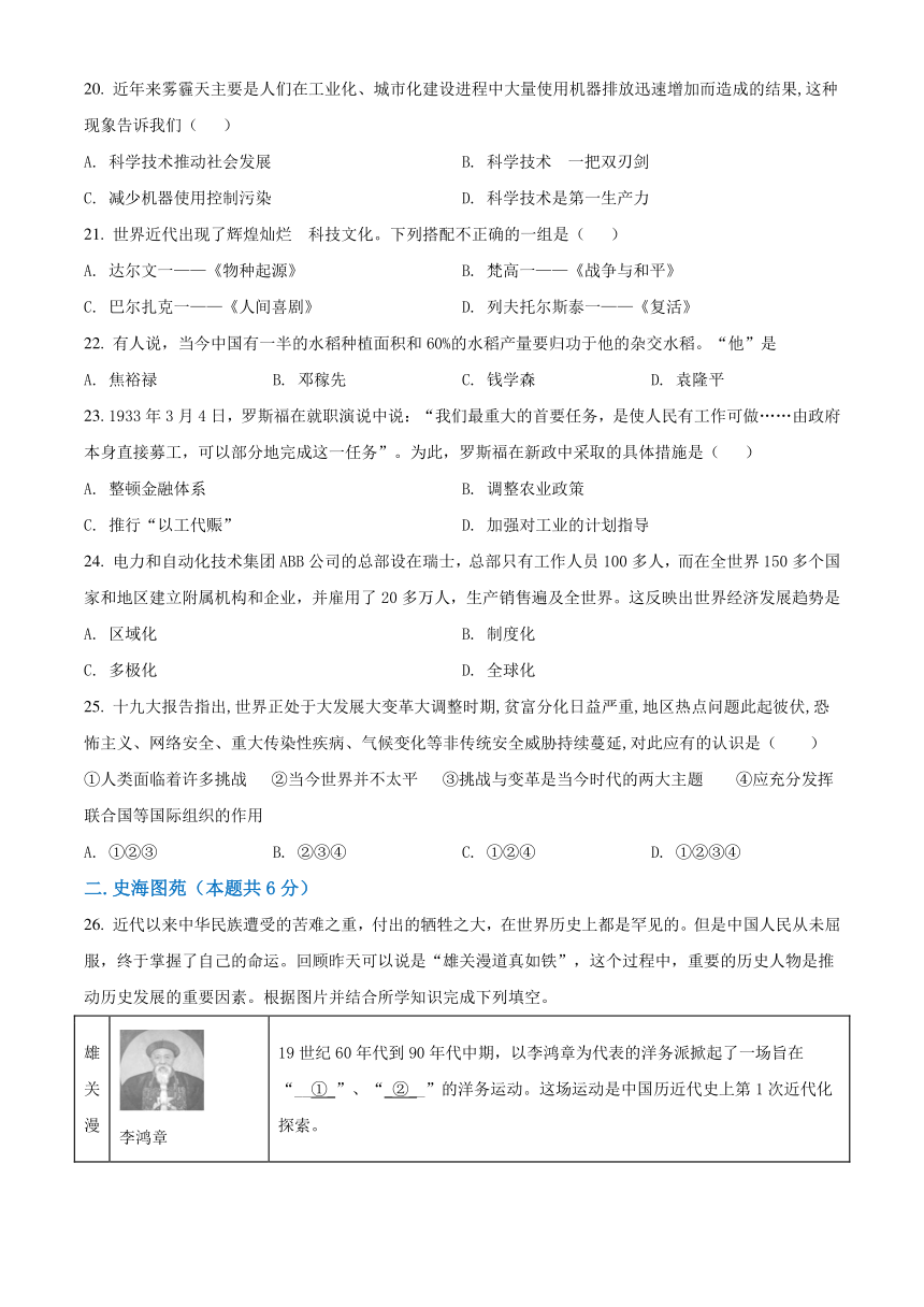 2021年黑龙江省牡丹江鸡西地区朝鲜族学校中考历史真题试卷含答案解析