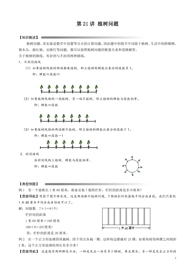 人教版六年级下册数学讲义-小升初数学专题讲练：第21讲  植树问题（无答案）