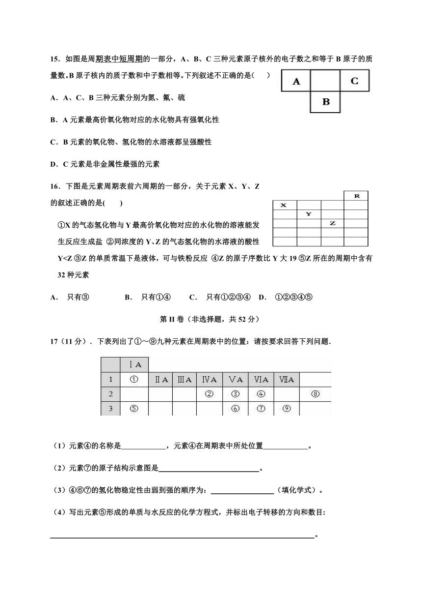 安徽省六安市霍邱县第二高级中学2015-2016学年高一化学竞赛试题