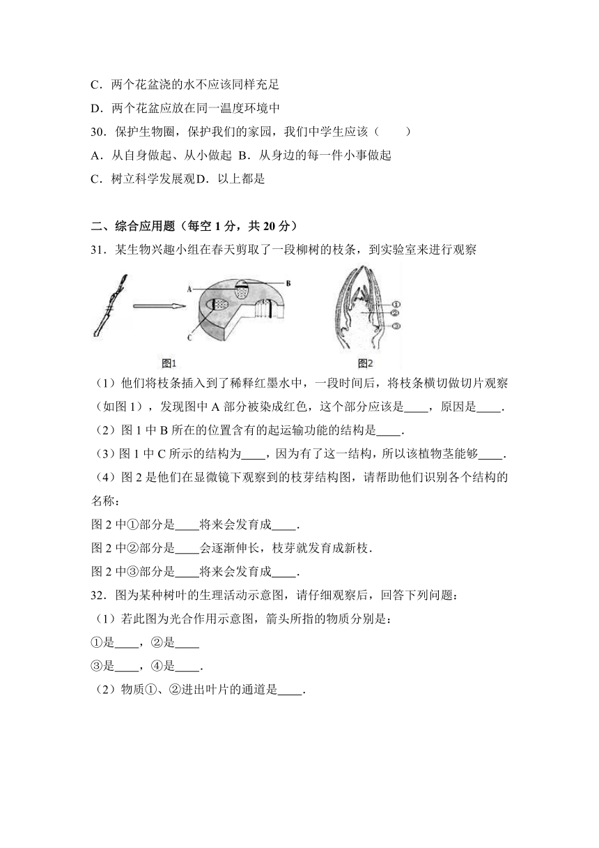 江苏省盐城市盐都区西片2016-2017学年七年级（下）开学检测生物试卷（解析版）