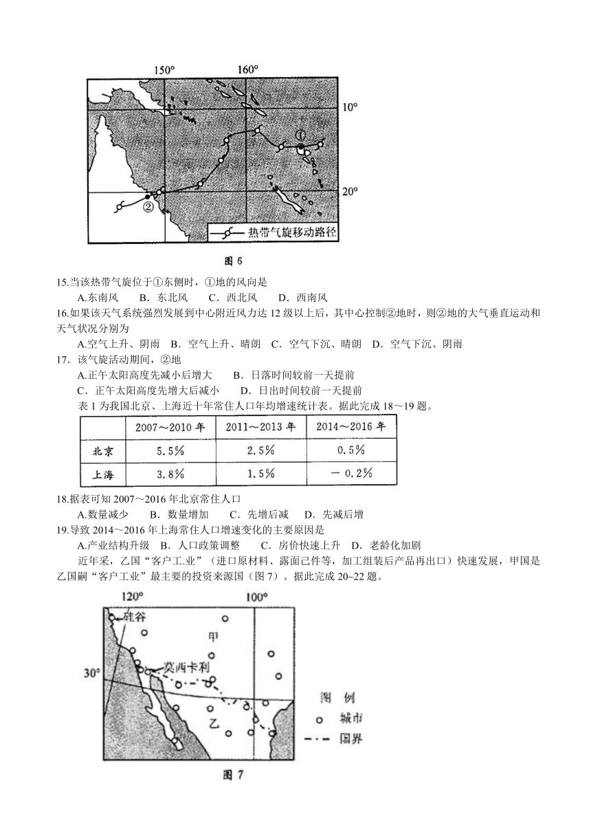 四川省成都市2018届高中毕业班摸底测试地理试题 Word版含答案