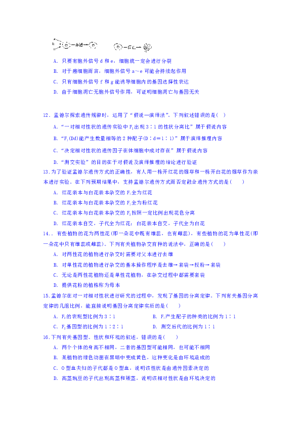 四川省威远中学2018-2019学年高一下学期期中考试生物试题