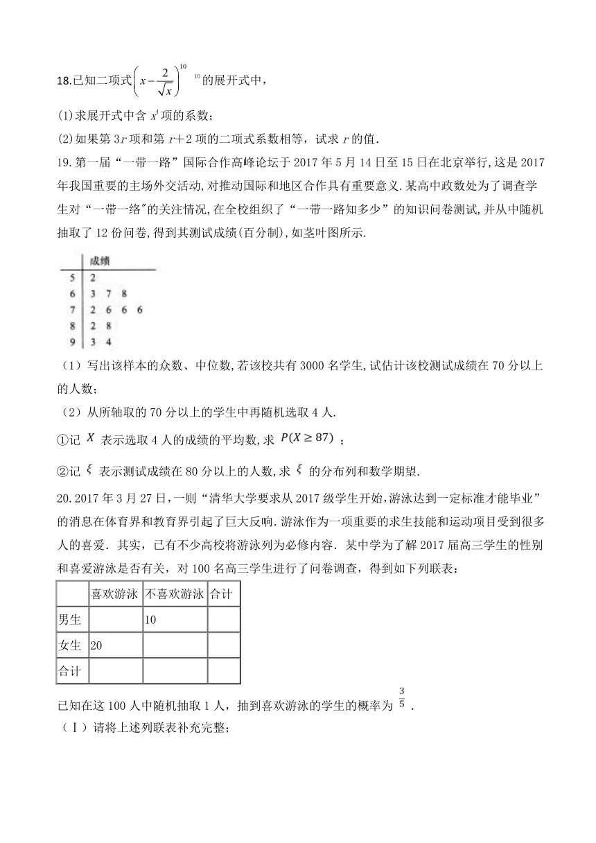 安徽省滁州市定远县西片区2017-2018学年高二5月月考数学（理）试题