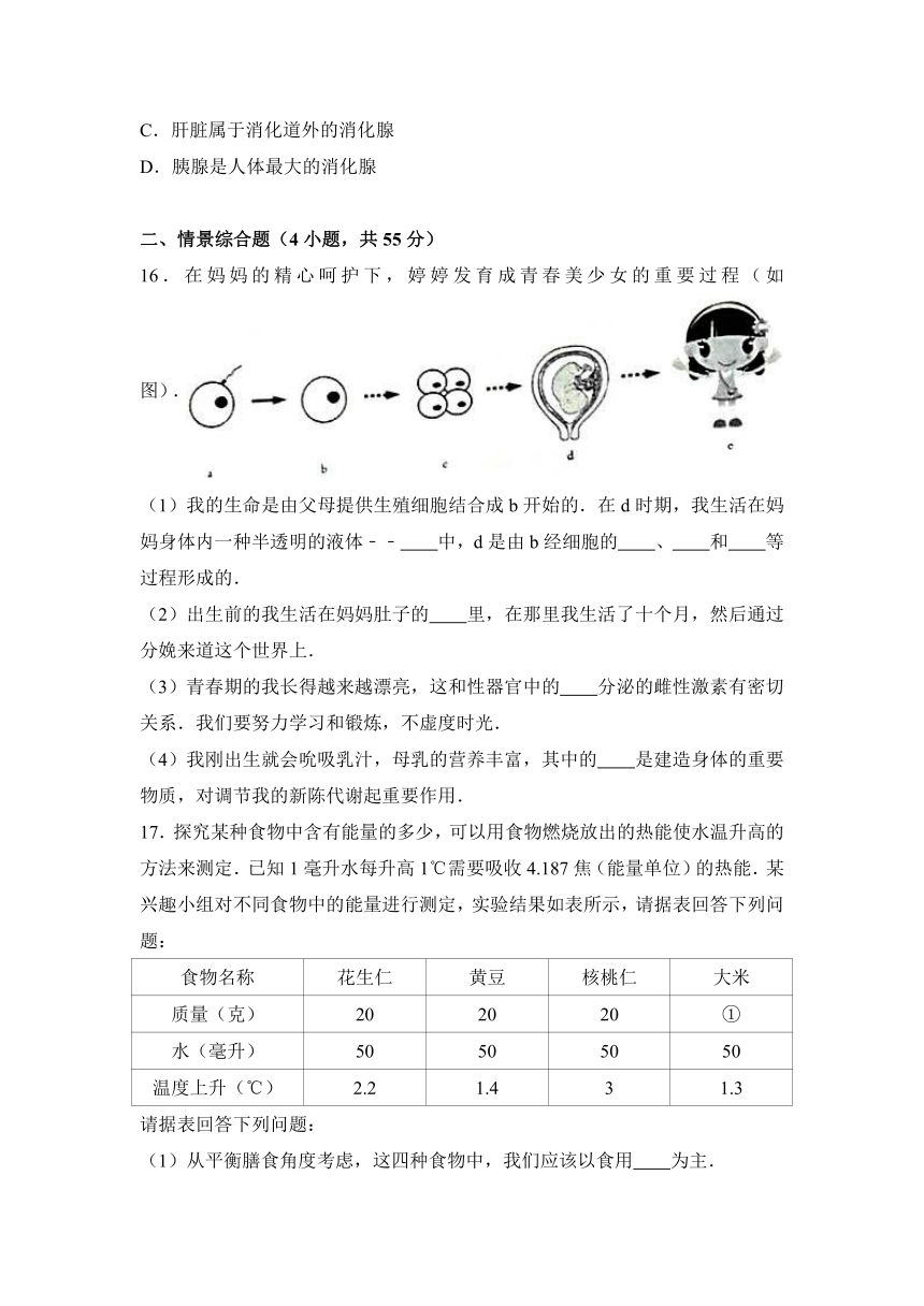 河北省唐山市乐亭三中2016-2017学年七年级（下）第一次月考生物试卷（3月份）（解析版）