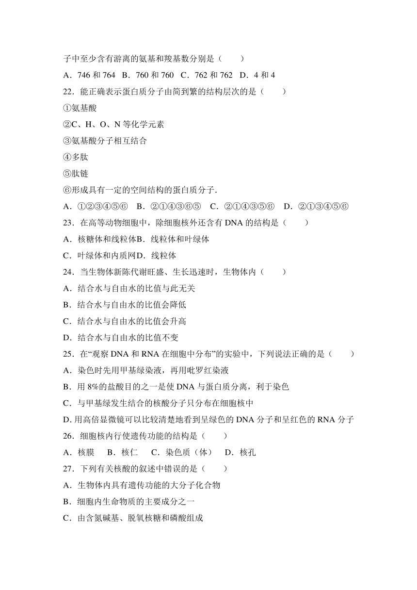 陕西省延安实验中学大学区校际联盟2016-2017学年高一（上）期末生物试卷（解析版）