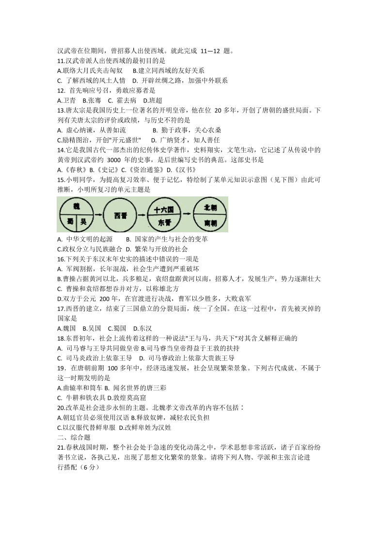 河北省唐山市滦州市2020-2021学年部编版七年级下学期开学调研历史试题（含答案）