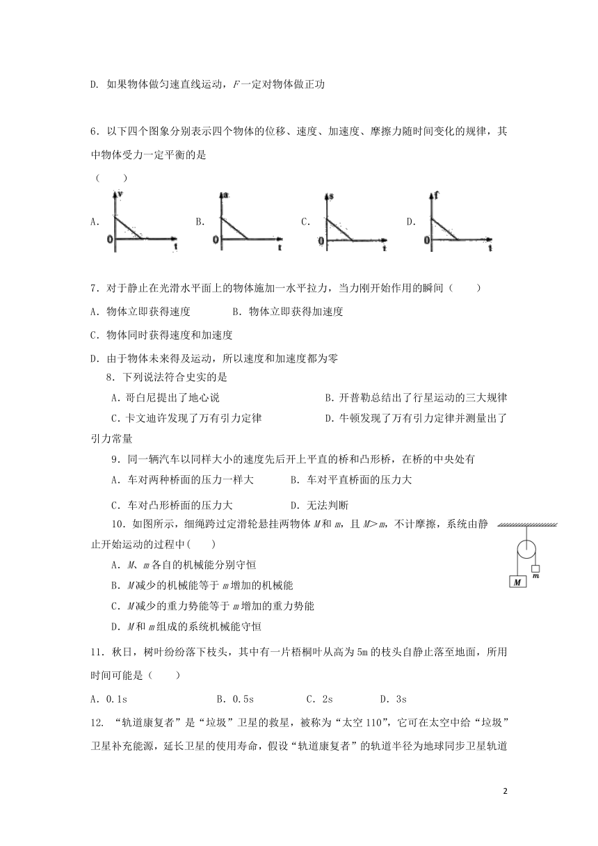 广西陆川县中学2017_2018学年高一物理下学期期末考试试题