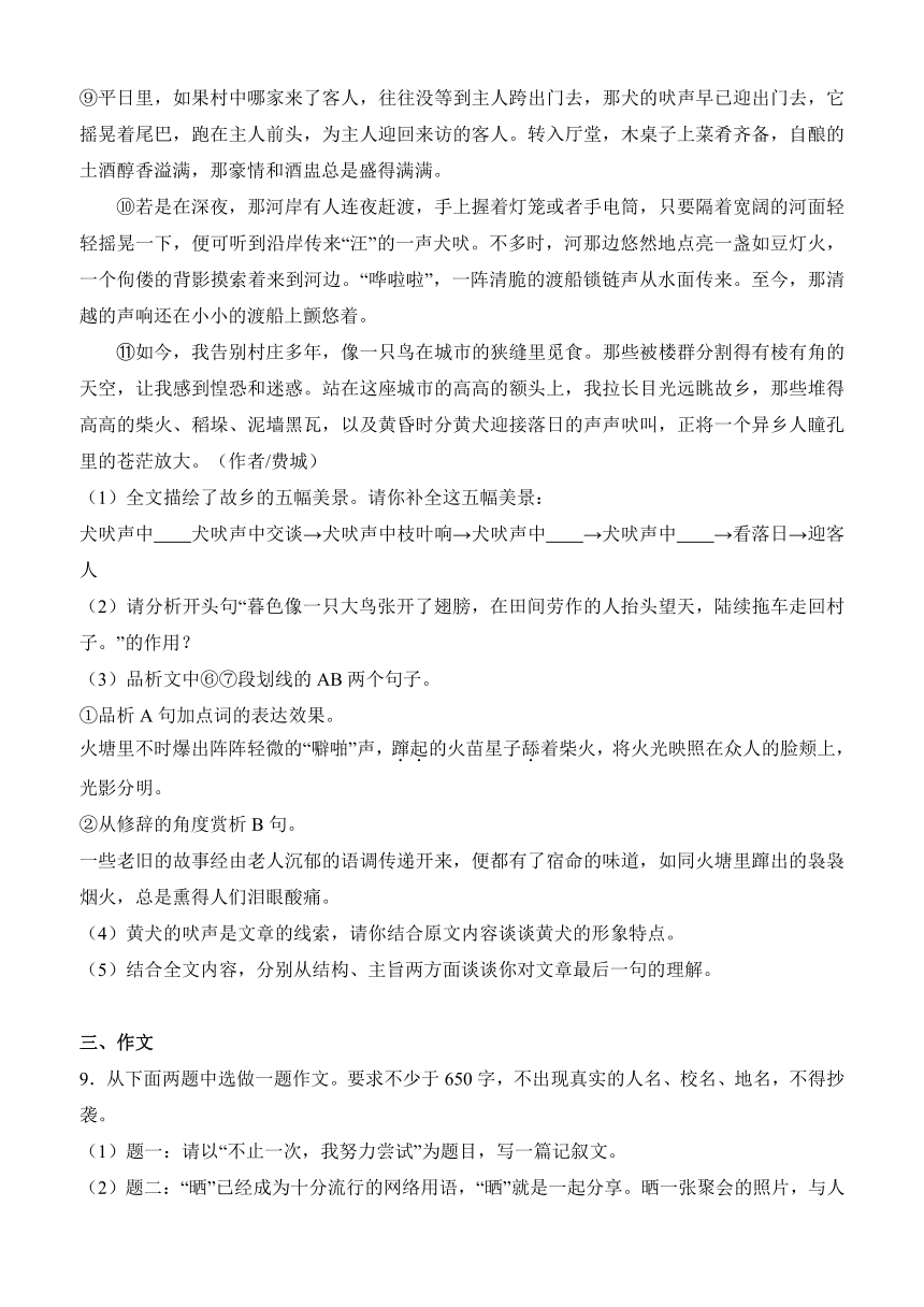 福建省龙岩市上杭县九年级（上）期末语文试卷（解析版）