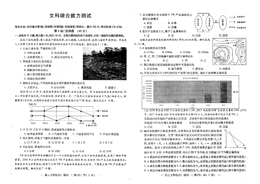 江西省南昌市2019年高三一模考试 文科综合（扫描版）