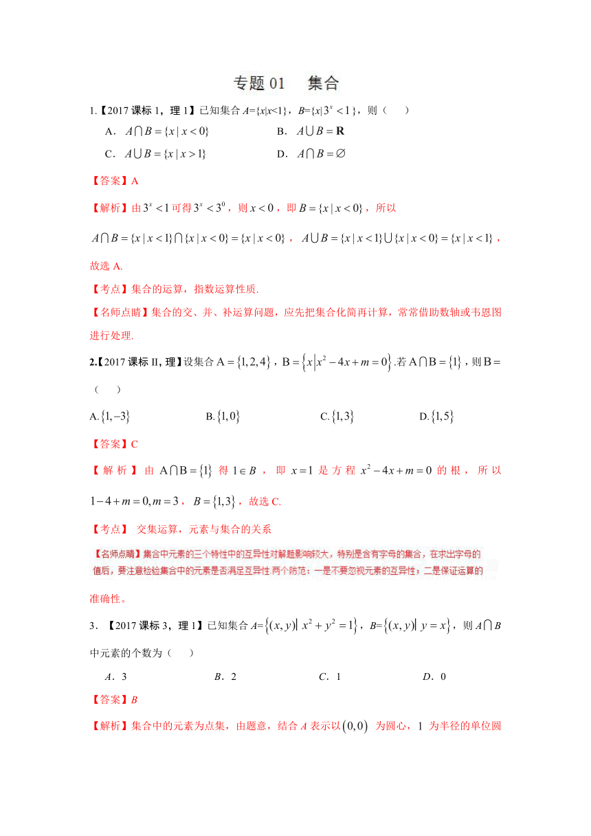 专题01 集合—三年高考（2015-2017）数学（理）真题分项版解析（解析版）