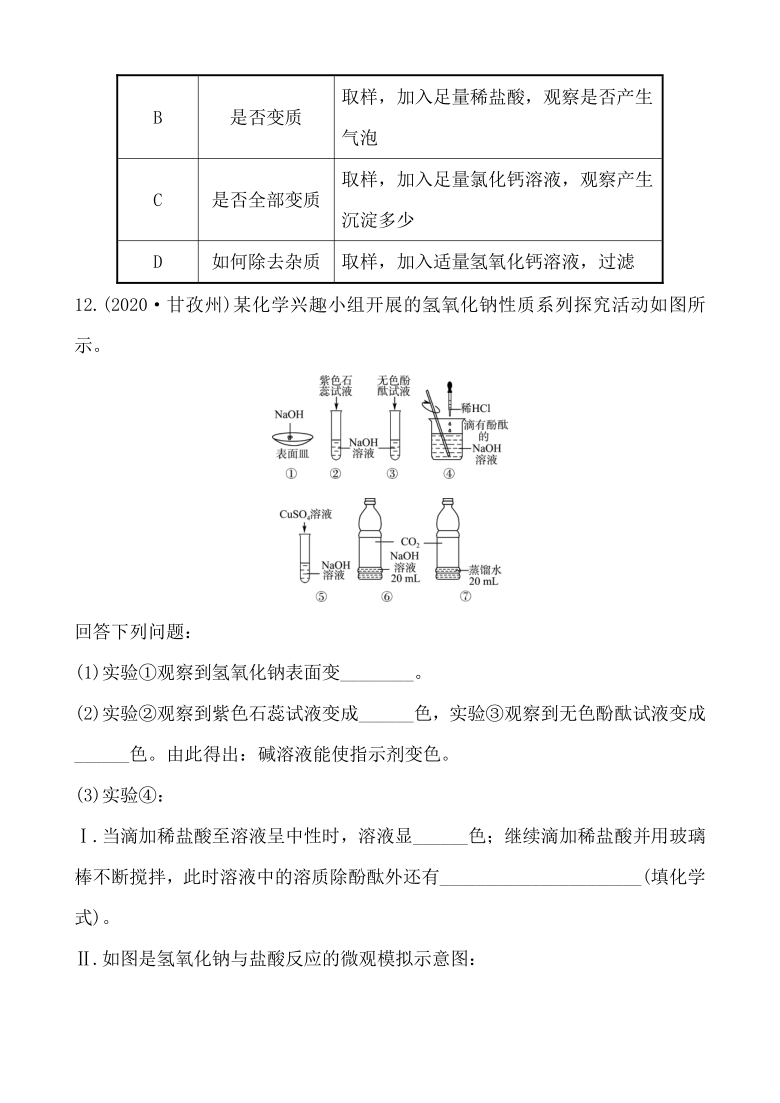 2021年春鲁教版化学中考第一轮知识点强化练习  常见的酸和碱