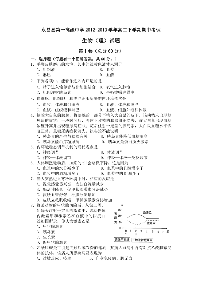 甘肃省永昌县第一高级中学2012-2013学年高二下学期期中考试生物（理）试题