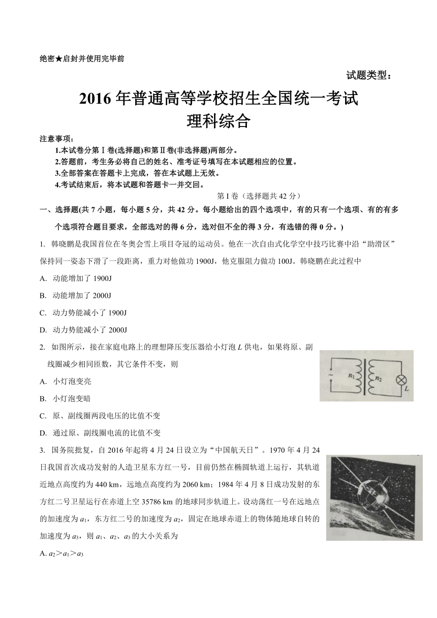 （精校版）2016年四川理综物理高考试题文档版（无答案）