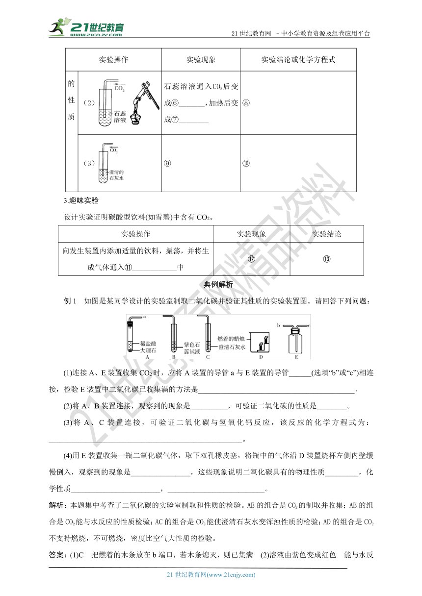 人教版九上化学课时导学案  第六章   实验活动2 二氧化碳的实验室制取与性质（含答案）